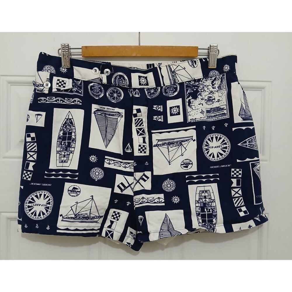 Ships ahoy womens xl beach surf swim trunks shorts new jersey 100% nylon blue